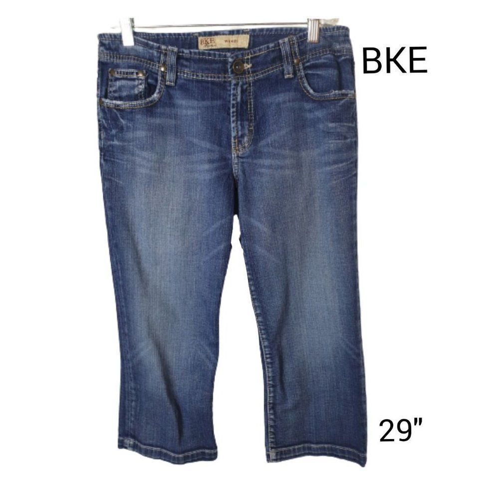 BKE Women's Cropped Denim Distressed Wendi Mid Capri  Blue Jeans 29"